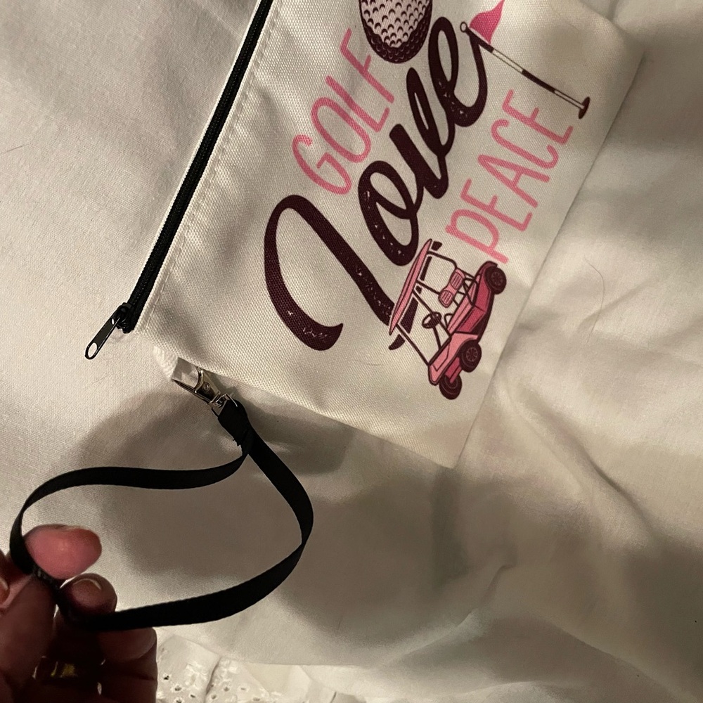 GOLF FANS ‘Golf Love Peace’ Canvas Makeup, Cosmetics, Essentials Pouch NWOT - Picture 4 of 5